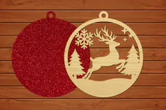 Reindeer Wood Christmas Ornament,Red Glitter Holiday Decor Product Image 2