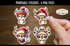 Cute Reindeer in Hats Printable Stickers | 4 PNG Stickers Product Image 2