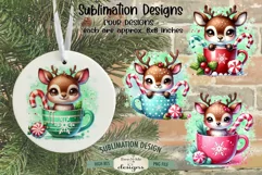 Reindeer in Mugs Sublimation Designs | Christmas PNG Product Image 2