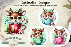Reindeer in Mugs Sublimation Designs | Christmas PNG Product Image 1