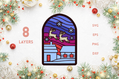Reindeers Flying over town - Stained Glass SVG Product Image 1