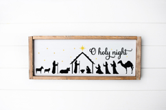 Christian SVG design with the quote O Holy Night and nativity elements for instant download.