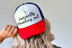 Minimalist Christian humor design featuring a bold script phrase “Currently Crashing Out But Still Chosen” with a cross symbol above, perfect for DIY t-shirts, mugs, stickers, and faith-inspired crafts.
