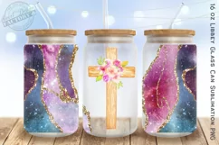 Floral cross 16 oz libbey glass can, religious tumbler png Product Image 1