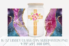 Floral cross 16 oz libbey glass can, religious tumbler png Product Image 2
