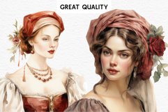 Renaissance Lady Clipart Royal Vintage Women PNG Victorian Romantic Girl Flower Print junk journal collage scrapbooking designs sublimation printable files watercolor antique romantic girl illustration Renaissance, Victorian Lady Clipart, Royal Women PNG