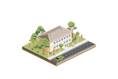 Isometric residential two storey building with people. Product Image 1