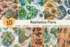 climate resilience, drought flora, survival plants, sedum varieties, cracked earth, adaptation design, strength pattern, seamless background, digital paper, printable art, junk journal, scrapbook paper, commercial use, digital download, arid botanicals, w