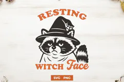 Resting Witch Face SVG | Funny Raccoon Halloween PNG Design Product Image 1