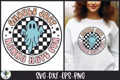 Retro ghouls just wanna have fun design being shown on a woman's white sweatshirt