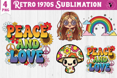 Vintage vibe 1970 clipart | Retro groovy Hippie PNG Product Image 1