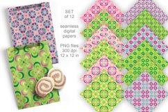 Retro 60s Pink Green Seamless Patterned Papers Set of 12 PNG