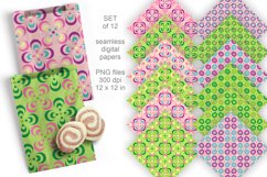 Retro 60s Pink Green Seamless Patterned Papers Set of 12 PNG