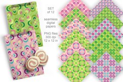 Retro 60s Pink Green Seamless Patterned Papers Set of 12 PNG