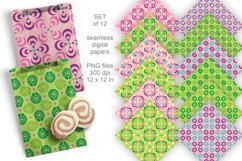 Retro 60s Pink Green Seamless Patterned Papers Set of 12 PNG