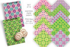 Retro 60s Pink Green Seamless Patterned Papers Set of 12 PNG