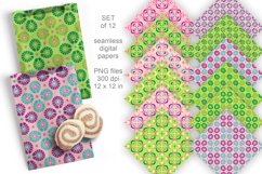 Retro 60s Pink Green Seamless Patterned Papers Set of 12 PNG