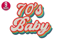 Retro 70s Baby Text Machine Embroidery Design - 9 sizes Product Image 1