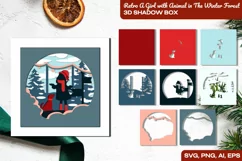 Retro A Girl with Animal in The Winter Forest 3D Shadow Box Product Image 1