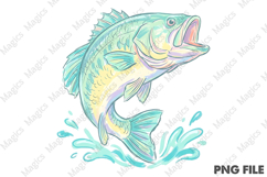Retro Bass Fish PNG, Pastel Fishing Graphic Product Image 1