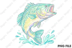 Retro Bass Fish PNG, Pastel Fishing Graphic Product Image 1