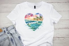 Retro Beach Heart Watercolor Clipart, Retro Beach Heart, Watercolor Clipart, Beach Heart, Sunshine ,Summer, Beach, Digital Download, Sublimation,
