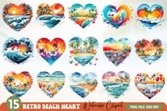 Retro Beach Heart Watercolor Clipart, Retro Beach Heart, Watercolor Clipart, Beach Heart, Sunshine ,Summer, Beach, Digital Download, Sublimation,