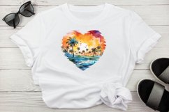 Retro Beach Heart Watercolor Clipart, Retro Beach Heart, Watercolor Clipart, Beach Heart, Sunshine ,Summer, Beach, Digital Download, Sublimation,