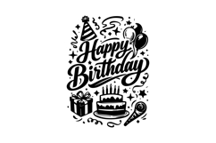 Retro Black and White Happy Birthday Typography Design Product Image 1