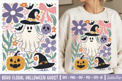 Retro Boho Floral Halloween SVG Spooky Ghost SVG Pumpkin PNG Product Image 1