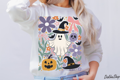 Retro Boho Floral Halloween SVG Spooky Ghost SVG Pumpkin PNG Product Image 4
