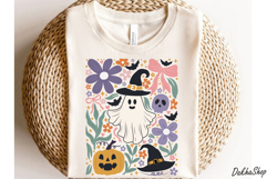 Retro Boho Floral Halloween SVG Spooky Ghost SVG Pumpkin PNG Product Image 3