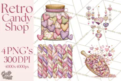 Retro Valentine Candy Shop Clipart PNG Pastel Sweets Product Image 1