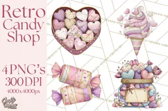 Retro Valentine Candy Shop Clipart PNG Pastel Sweets Product Image 1