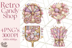 Retro Valentine Candy Shop Clipart PNG Pastel Sweets Product Image 1