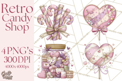 Retro Valentine Candy Shop Clipart PNG Pastel Sweets Product Image 1