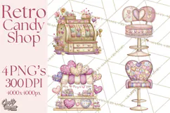 Retro Valentine Candy Shop Clipart PNG Pastel Sweets Product Image 1