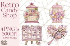 Retro Valentine Candy Shop Clipart PNG Pastel Sweets Product Image 1