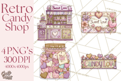 Retro Valentine Candy Shop Clipart PNG Pastel Sweets Product Image 1