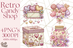 Retro Valentine Candy Shop Clipart PNG Pastel Sweets Product Image 1