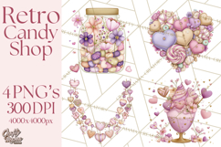 Retro Valentine Candy Shop Clipart PNG Pastel Sweets Product Image 1