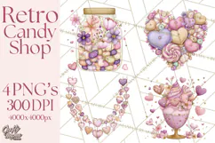 Retro Valentine Candy Shop Clipart PNG Pastel Sweets Product Image 1