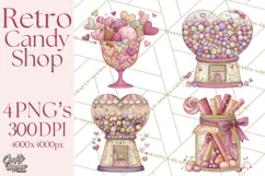 Retro Valentine Candy Shop Clipart PNG Pastel Sweets Product Image 1