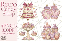 Retro Valentine Candy Shop Clipart PNG Pastel Sweets Product Image 1