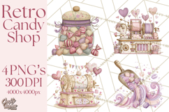 Retro Valentine Candy Shop Clipart PNG Pastel Sweets Product Image 1