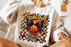 Retro Checkered Basketball PNG, Basketball Mom PNG, Coquette Product Image 1