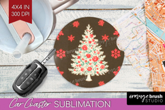 Retro Christmas Car Coaster - Vintage Aesthetic Coaster PNG Product Image 1