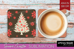 Retro Christmas Square Coaster - Vintage Aesthetic Coaster Product Image 1