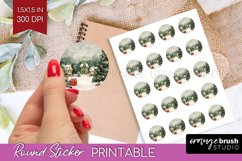 Retro Christmas Round Sticker - Xmas Printable Stickers Product Image 1