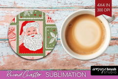 Retro Christmas Round Coaster - Vintage Aesthetic Coaster Product Image 1